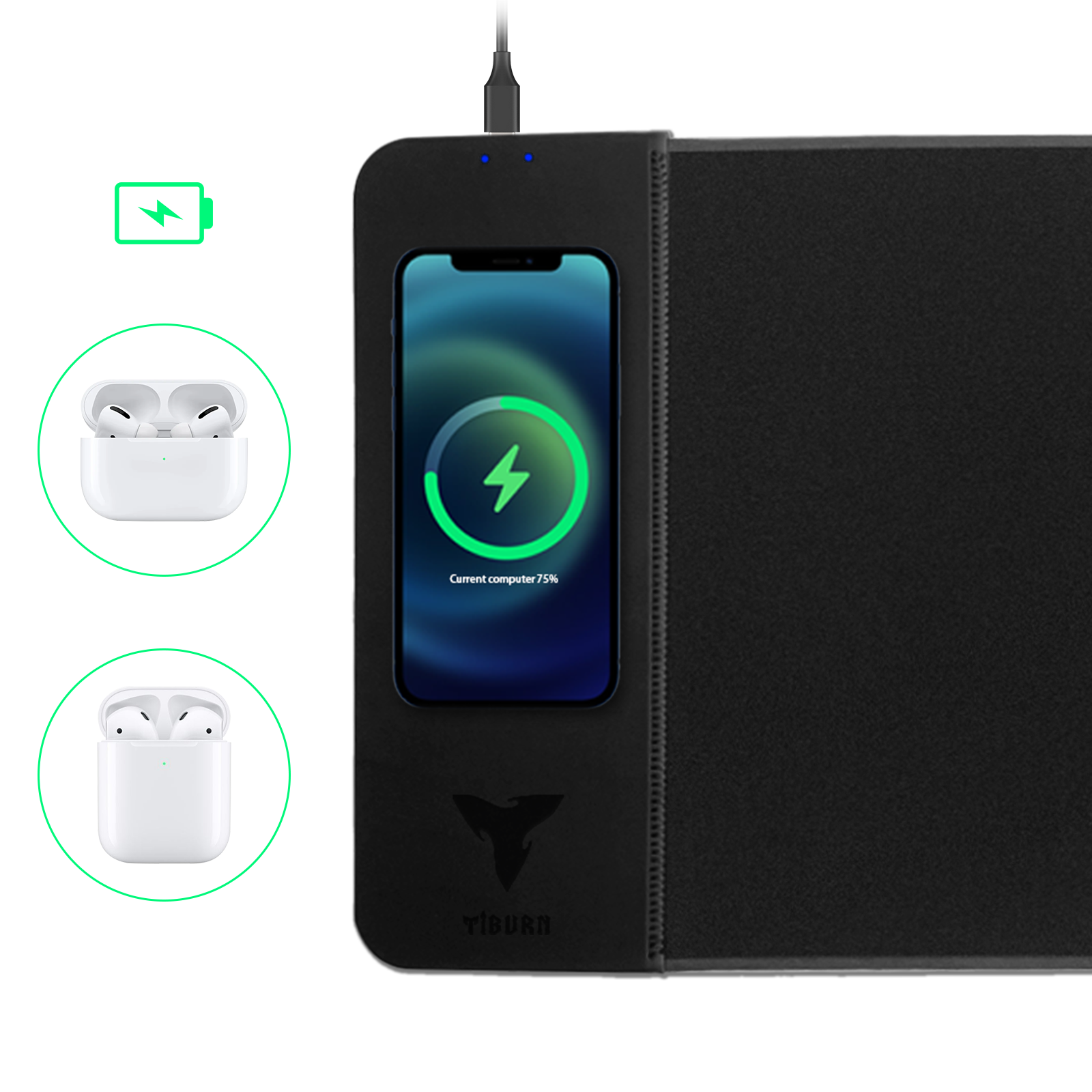 TIBURN Wireless Charger Gaming Mouse Pad