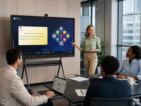 Smart board for business meetings with wireless screen sharing and team collaboration