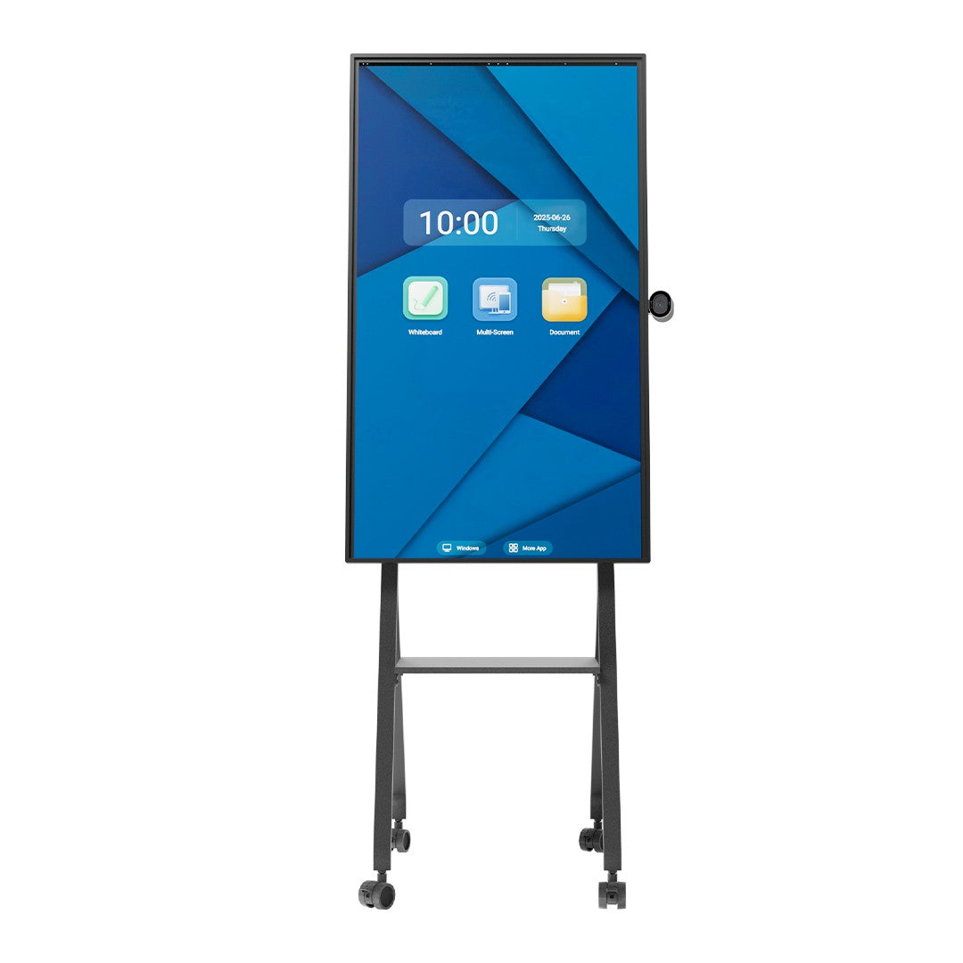 Tiburn 55 inch smart board in portrait orientation on its wheeled stand