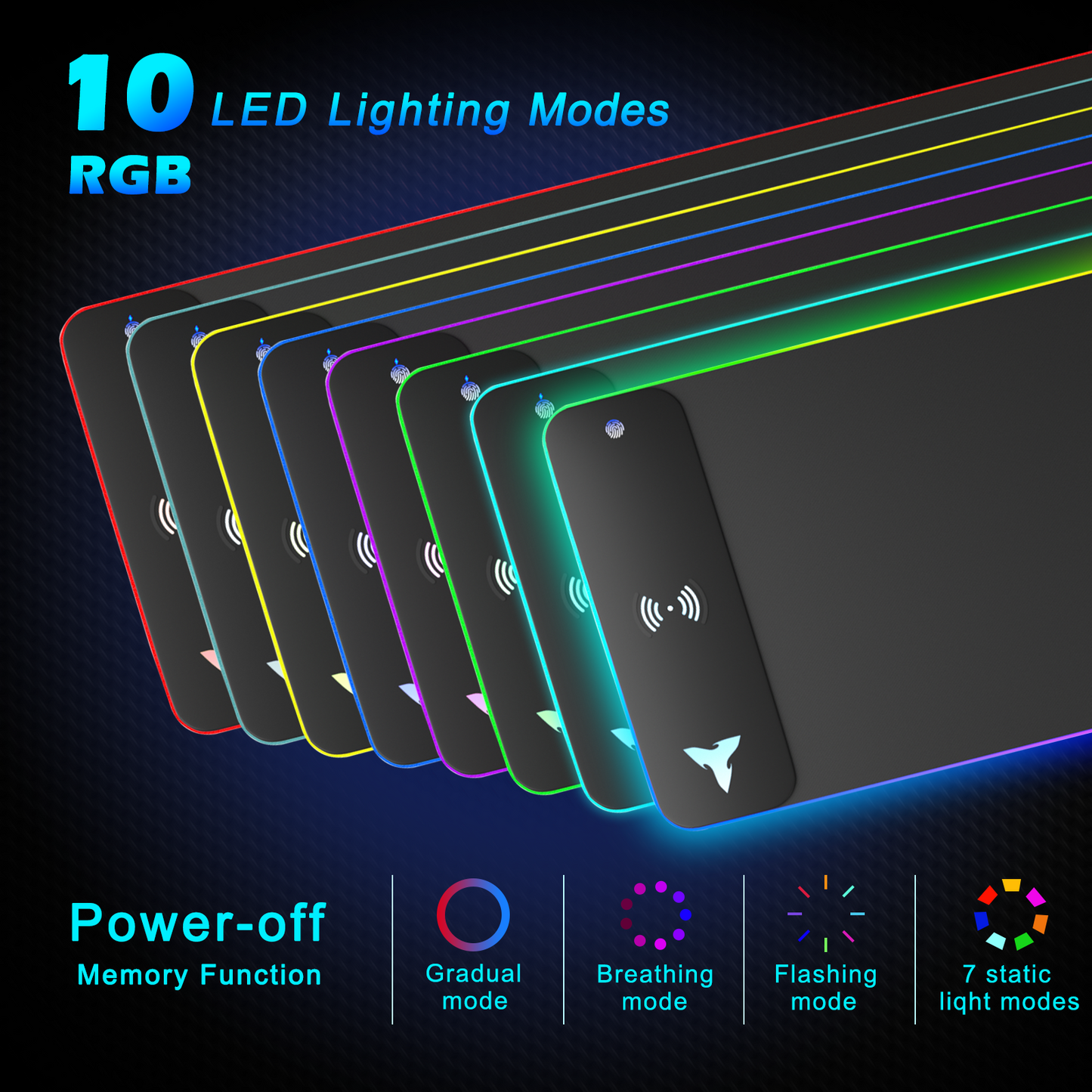 Tiburn RGB 15W Large Keyboard Pad Wireless Charger Gaming Rubber Mouse Pad with Ten Colors