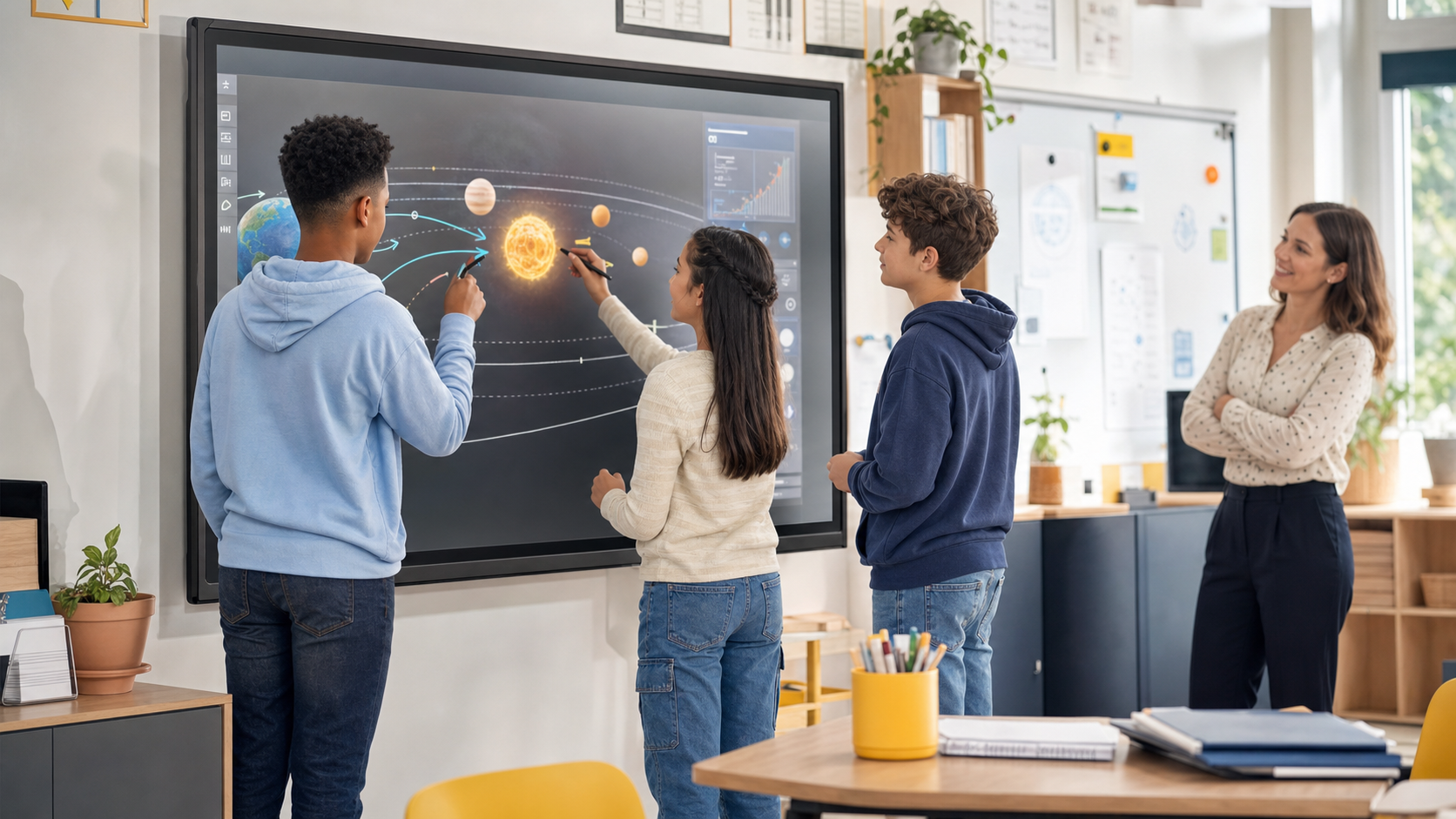 Students learning with a TIBURN 75-inch smart board