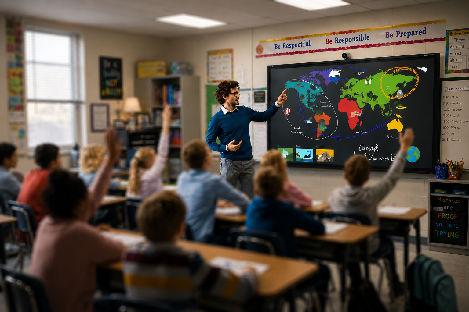Teacher using a TIBURN smart board in a classroom